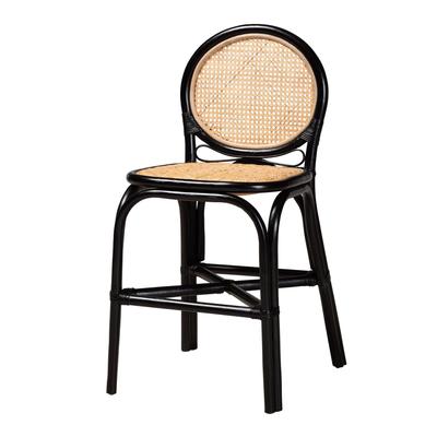 Ayana Mid-Century Modern Two-Tone Black And Natural Brown Rattan Counter Stool by Baxton Studio in Black Brown