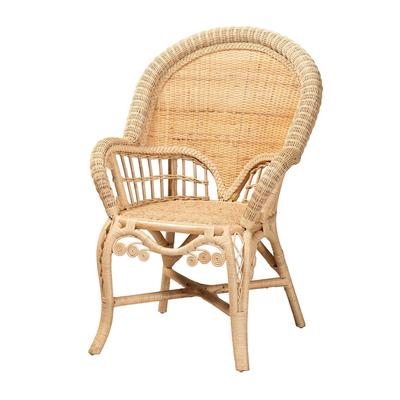 Ratu Modern Bohemian Natural Brown Rattan Accent Chair by Baxton Studio in Natural Brown Rattan