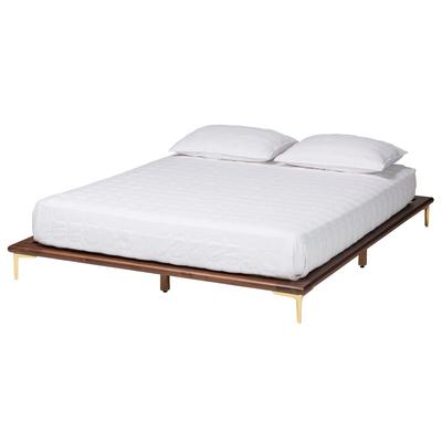 Channary Mid-Century Modern Transitional Walnut Brown Finished Wood And Gold Metal King Size Bed Fra by Baxton Studio in Walnut Brown Gold (Size KING)