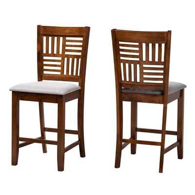 Deanna Modern Beige Fabric And Dark Brown Finished Wood 2-Piece Counter Stool Set by Baxton Studio in Grey Walnut Brown