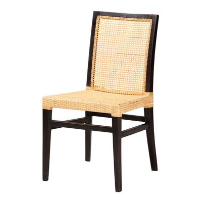 Lingga Modern Bohemian Dark Brown Mahogany Wood And Natural Rattan Dining Chair by Baxton Studio in Dark Brown