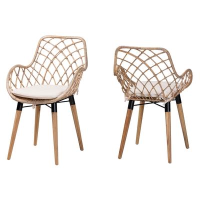 Ballerina Modern Bohemian Black Finished Rattan And Metal Dining Chair by Baxton Studio in Natural Brown Grey