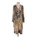 Black Label by Chico's Cocktail Dress - Shift V Neck 3/4 sleeves: Tan Leopard Print Dresses - Women's Size X-Small