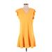 Gianni Bini Cocktail Dress - Mini V-Neck Short sleeves: Orange Solid Dresses - Women's Size Small