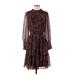 Just... Taylor Casual Dress - A-Line High Neck 3/4 sleeves: Burgundy Dresses - Women's Size Small