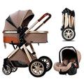 Baby Stroller for Newborn and Toddler, 3 in 1 Carriage High View Baby Stroller Oversize Sleeping Basket Pushchair Infant Prams Strollers with Rain Cover, Mosquito Net (Color : Khaki)