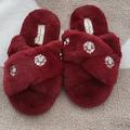 Jessica Simpson Shoes | Jessica Simpson Burgundy Fur/Rhinestone House Slippers Slides Size S 6-7 | Color: Purple/Red | Size: 6.5