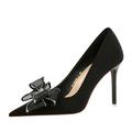 YGJKLIS Women's Closed Pointed Toe 10.5CM Stiletto Pumps bow Satin Wedding Party High Heels Dress Evening Shoes (3.5,Black)