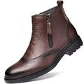 TAYGUM Ankle Boots For Men Non Slip Resistant Leather Brogue Embossed Wingtips Double Side Zip Classic Formal Fashion (Color : Brown, Size : 10 UK)