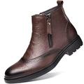 TAYGUM Ankle Boots For Men Non Slip Resistant Leather Brogue Embossed Wingtips Double Side Zip Classic Formal Fashion (Color : Brown, Size : 8.5 UK)