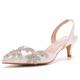 Bride Dresses Wedding Shoes,Women's Pumps,Slingback Heels,Pointed Toe Sling Back Kitten Heels Women 5CM,White,6 UK
