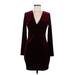 Venus Casual Dress - Bodycon V Neck Long sleeves: Burgundy Print Dresses - Women's Size Medium