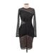 BCBGMAXAZRIA Cocktail Dress - Party Crew Neck Long sleeves: Black Print Dresses - Women's Size Medium