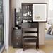 Makeup Vanity Set with Large Sliding Mirror and Cushion Stool, Vanity Desk Dressing Table with 4 Drawers and Storage Shelves