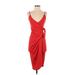 H&M Casual Dress - Wrap V Neck Sleeveless: Red Solid Dresses - Women's Size X-Small