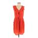 Rebecca Taylor Casual Dress - Mini Plunge Sleeveless: Orange Print Dresses - Women's Size 2