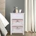 Storage Nightstand Side Table with Pull-Out Drawer and 2 Removable Baskets, Portable Bedside Table White Coffee End Table