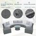 Outdoor 10-Piece Free Combination Half Round Rattan Sofa Set, Patio PE Wicker Conversation Set w/Storage Box & Ottoman