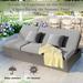 Outdoor Patio Gray Adjustable Back Double Sunbed Wicker Rattan Patio Reclining Chairs with Cushion & Pillow, Conversational Set