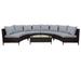 Patio All-Weather Gray PE Wicker Half-Moon Sectional Sofa Set Outdoor 5 Pieces Conversation Set w/Tempered Glass Table