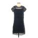 Ann Taylor LOFT Outlet Cocktail Dress - Mini Crew Neck Short sleeves: Blue Solid Dresses - Women's Size 2 Petite