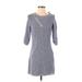 BCBGMAXAZRIA Casual Dress - A-Line Crew Neck 3/4 sleeves: Gray Dresses - Women's Size 2X-Small