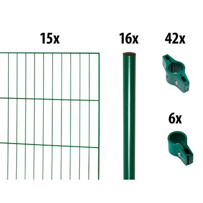 Einstabmattenzaun GARDEN 'N' MORE "mit Rundpfosten", grün, H:100cm L:30cm, Stahl, Kunststoff, Zaunelemente, 15 Elemente 