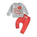 Suanret Toddler Baby Boys Valentine s Day Outfit Long Sleeve Heart Print Sweatshirt Elastic Waist Sweatpants Gray 2-3 Years