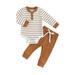 Frobukio Toddler Baby Girls 2PCS Pants Sets Long Sleeve Button Romper Solid Color Drawstring Pants Sets