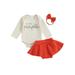 AMILIEe Cute Baby Girls Halloween Outfits with Letter Romper Skirt Shorts and Headband Set