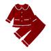 Elainilye Fashion Toddler Girls Pajama Set Christmas Winter Solid Color Lace Long Sleeved Home Wear Sleepwear 2 Piece Set Red