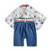 WOXINDA Boys Spring Summer Long Sleeve Japanese Kimono Romper Jumpsuit Japanese Style Baby Romper Pack Toddler Boys Easter Outfits Baby Boy Clothes 1st Birthday Boys Shirt First