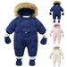 Baby Deals!Baby Puffer Onesie Snowsuit Winter Warm Faux Fur Hooded Winter Coat Thick Coat Fleece Lined Snow Wear Romper Footie Outwear Newborn Winter Jumpsuit Jacket with Gloves 6-24 Months