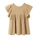 HIBRO plus Size First Dress Girls Fancy Dress Kids Girls Dress Summer Solid Color Fly Sleeved Round Neck Ruffled Dress Party Birthday School Park