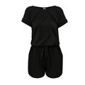 Outfmvch Jumpsuit Womens Jumpsuit Women S Summer Casual Round Neck Short Sleeved High Waisted Drawstring Tie Up Jumpsuit Shorts Jumpsuit Romper Black L