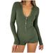 Puntoco Clearance Womens Bodysuit V-Neck Long Sleeve Yoga Rompers Workout Ribbed Pajamas Sport Jumpsuits Rompers Army Green 4(S)