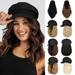 Cap with Hair Extensions Short Curly Wavy Bob Hairstyle Wig Hat Beret Attached Synthetic Hairpiece for Women Medium Brown-B