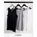 French Connection 3 pack vest in black, white and grey