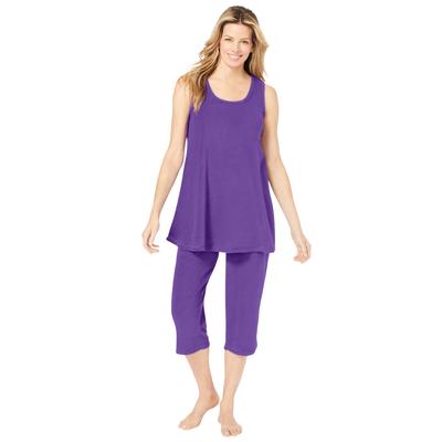 Plus Size Women's 2-Piece Terry Tank and Capri Sleep Set by Dreams & Co. in Plum Burst (Size 3X)