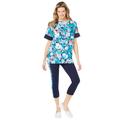 Plus Size Women's Tunic and Side-Stripe Capri Legging Set by Woman Within in Navy Floral (Size M)