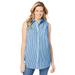 Plus Size Women's Sleeveless Seersucker Shirt by Woman Within in Vibrant Blue Pop Stripe (Size 1X)