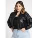 Plus Size Women's Faux Leather Bomber Jacket by ELOQUII in Black (Size 22)