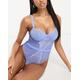 Ivory Rose Fuller Bust lace underwired mesh thong bodysuit in blue