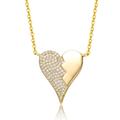 Women's Gold / White Rachel Glauber Yellow Gold Plated With Cubic Zirconia Broken Cracked Zig-Zag Half & Half Stolen Heart Pendant Necklace Genevive Jewelry