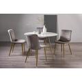 Bentley Designs Francesca White Glass 4 Seater Dining Table with 4 Rothko Grey Velvet Chairs - Gold Legs