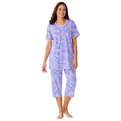 Plus Size Women's 2-Piece Pintuck Tee and Capri Sleep Set by Only Necessities in Lavender Dancing Floral (Size 1X)