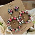 J. Crew Jewelry | J Crew Tortoise Crystal Drop Hoop Wreath Jeweled Earrings Pink Multicolor | Color: Pink | Size: Os