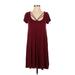 Hollister Casual Dress - Mini Scoop Neck Short sleeves: Burgundy Solid Dresses - Women's Size Small
