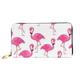 OPSREY Pink Flamingo Printed Genuine Leather Wallet Men's and Women's Long Clutch Portable Zip Wallet