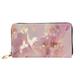 OPSREY Pink Marble Texture Printed Genuine Leather Wallet Men's and Women's Long Clutch Portable Zip Wallet